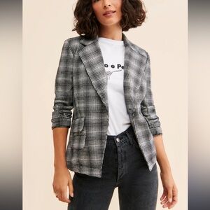 Maeve Anthropologie Gingham Notched Lapel Flap Pocket Single Button Blazer